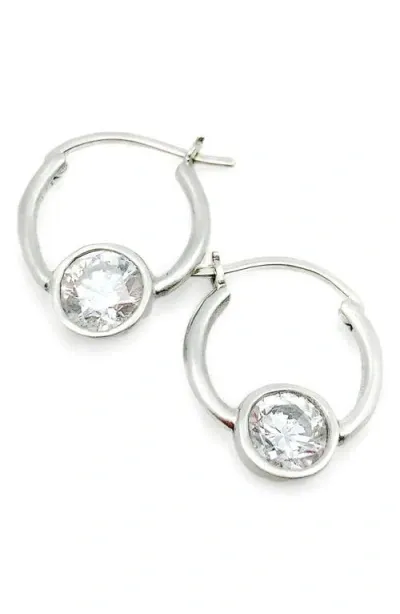 Leslie Paige White Topaz Hoop Earrings In Metallic