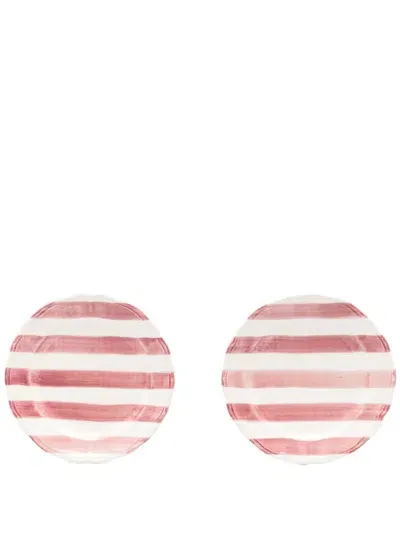 Les-ottomans Striped Ceramic Plate (set Of Two) In Pink