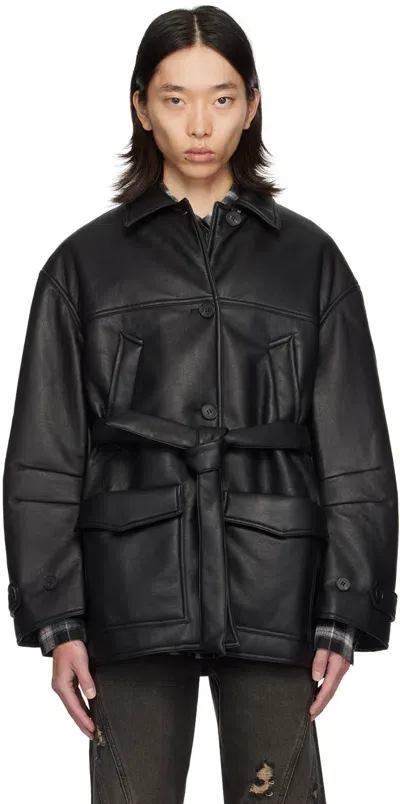 Lesugiatelier Black Safari Faux-leather Jacket