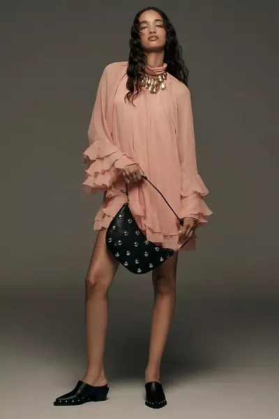 Let Me Be Long-sleeve Ruffle Mini Dress In Pink