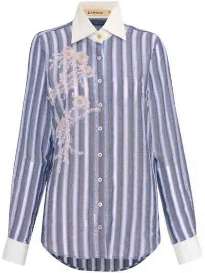 Lethicia Bronstein Lace-appliqué Striped Shirt In Blue