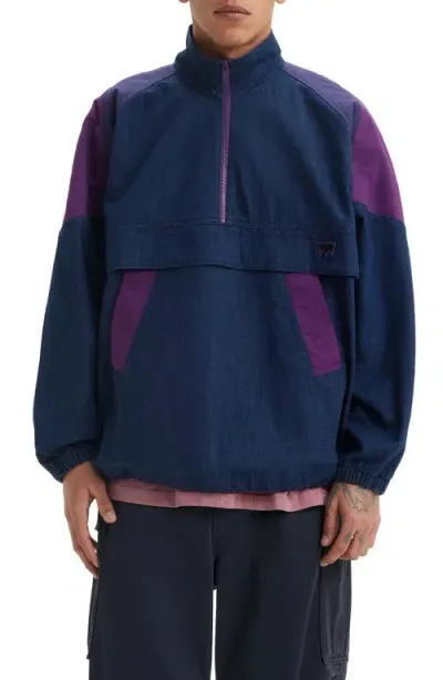 Levi's Skateboarding Sports Overhead Relaxed Fit Denim Jacket In Navy/wine In Dark Blue