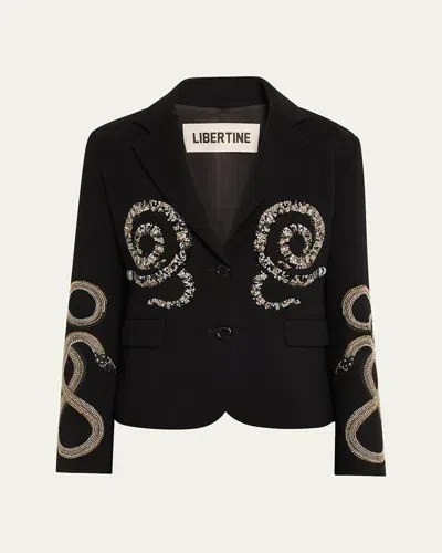 Libertine Reptilian Single-breasted Short Blazer In Black