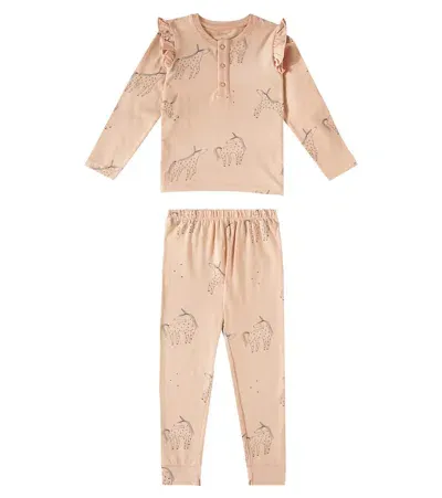 Liewood Kids' Wilhelm Printed Ruffled Cotton Jersey Pajamas In Pink