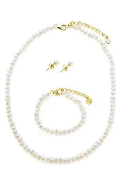 Lily Nily Kids' Freshwater Pearl Necklace, Stud Earrings & Bracelet Set In Gold