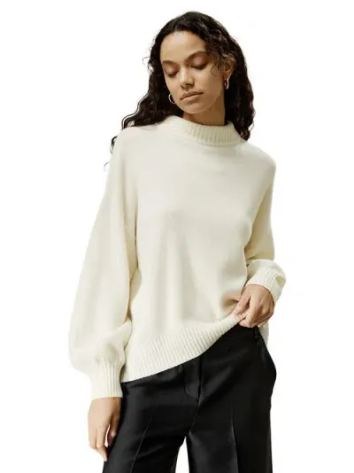 Lilysilk Drop Shoulder Wool Sweater In White