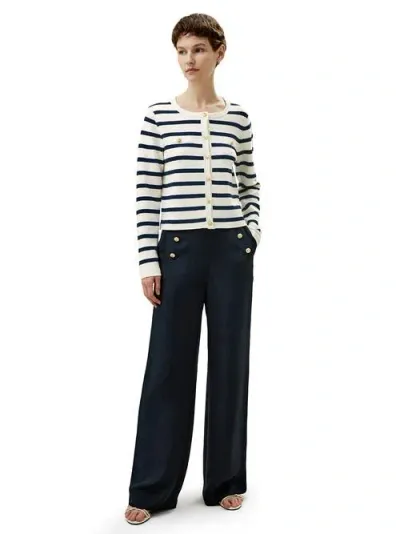 Lilysilk Gariana Striped Wool Cardigan In Navy