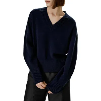 Lilysilk V-neck Relaxed Fit Wool Cashmere Blend Sweater In Black