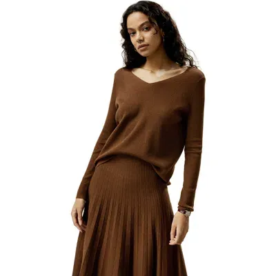 Lilysilk V-neck Ultra-fine Merino Wool Sweater In Brown