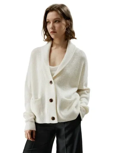 Lilysilk Wool Knit Shawl Collar Cardigan In White