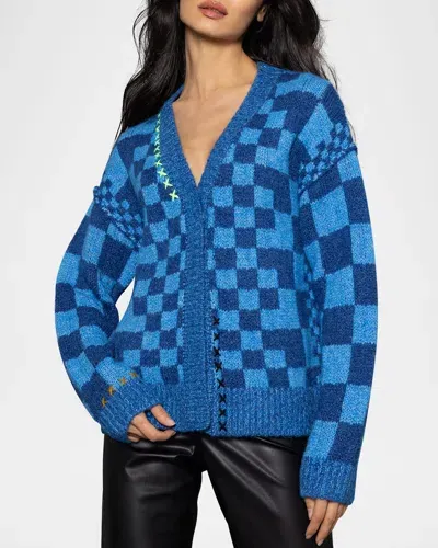 Lisa Todd Check Me Out Oversized Checkerboard Cardigan In Blue