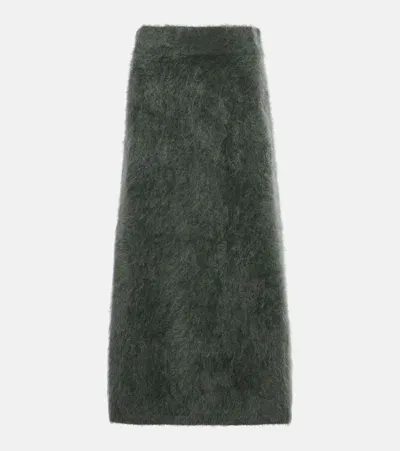 Lisa Yang Asta Knitted Cashmere Midi Skirt In oz Olive Brushed