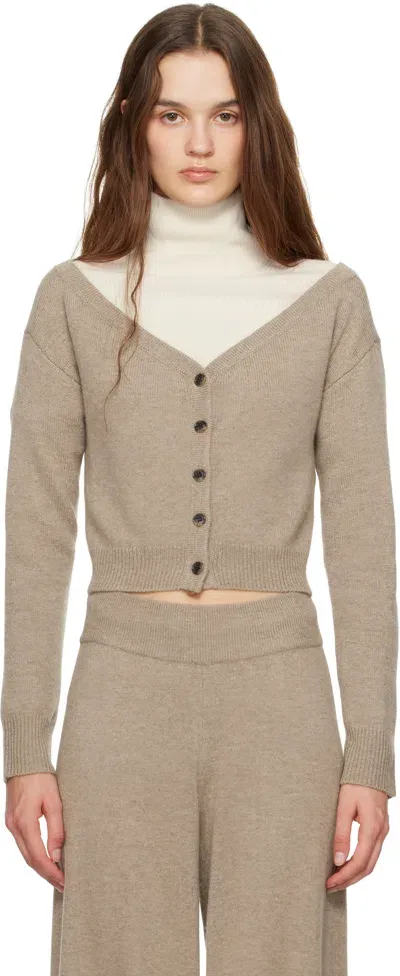 Lisa Yang Taupe Beata Cardigan In Mo Mole