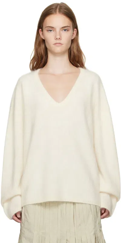 Lisa Yang White Margareta Sweater In Cz Cream Brushed