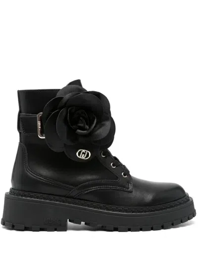 Liu •jo 45mm Floral-appliqué Boots In Black