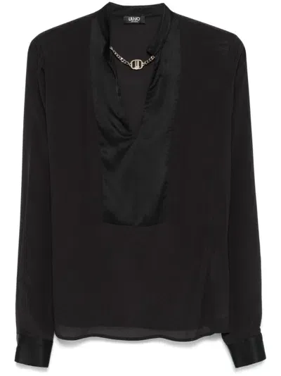 Liu •jo Crystal-logo Blouse In Black