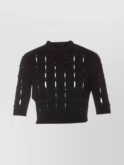 Liu •jo Cut-out Detail Jewelled Crop Sweater In Black