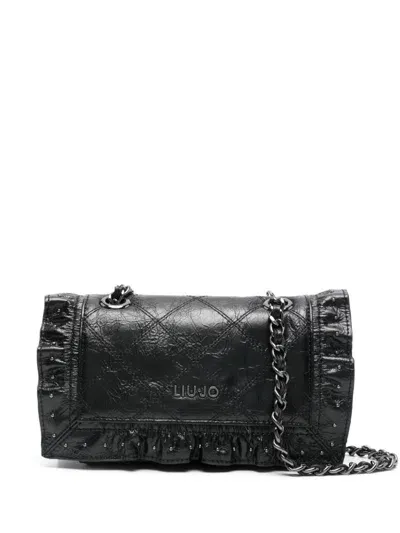 Liu •jo Glossy Quilted Crossybody Bag In Black