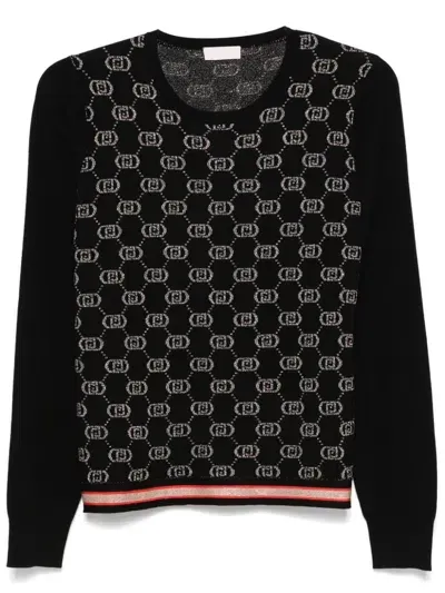 Liu •jo Jacquard-monogram Sweater In Nero E Oro