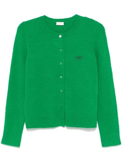 Liu •jo Logo-embroidered Cardigan In Green