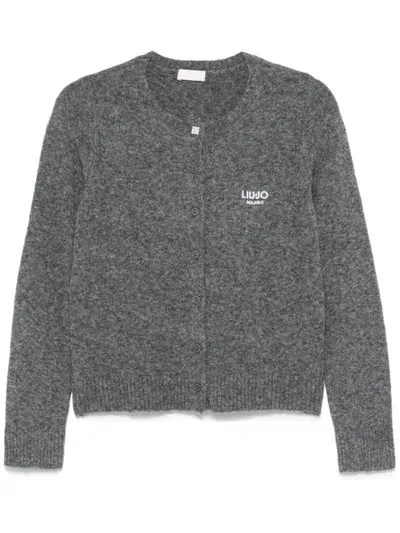 Liu •jo Logo-embroidered Cardigan In Grey