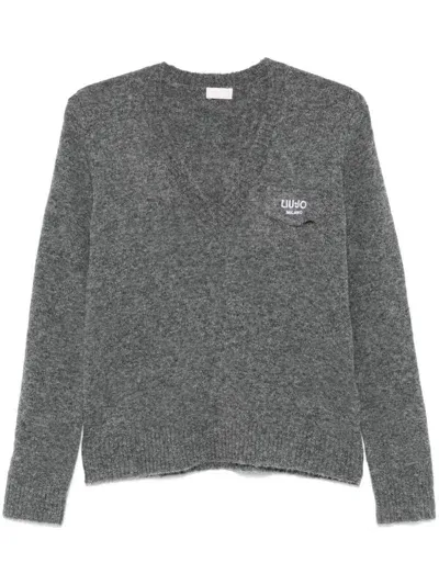 Liu •jo Logo-embroidered Sweater In Grey