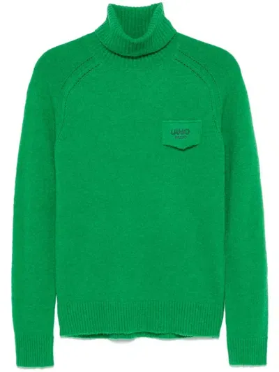 Liu •jo Logo-embroidered Turtleneck Sweater In Green