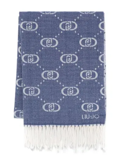 Liu •jo Monogram Jacquard Scarf In Blue