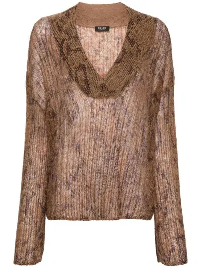 Liu •jo Snakeskin-print Sweater In Neutrals