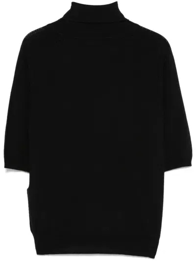 Liu •jo Virgin-wool Knitted Top In Black