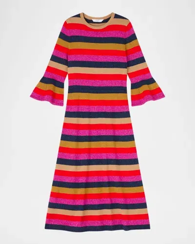 Lk Bennett Alice Shimmer Striped Knit Midi Dress In Red Multi