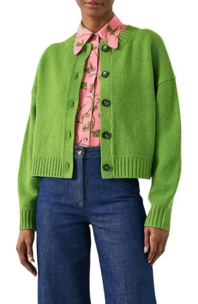 Lk Bennett Amore Chunky Merino Wool Cardigan In Gre-bright Green