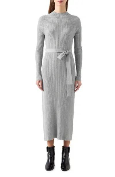 Lk Bennett Cable & Rib Long Sleeve Cotton & Wool Sweater Dress In Grey