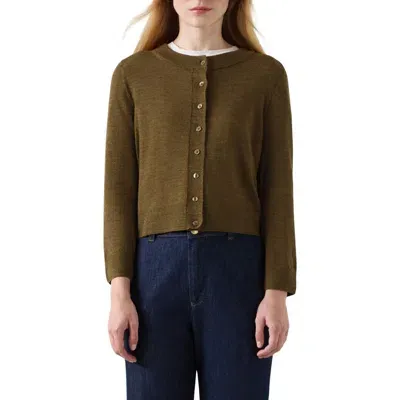 Lk Bennett Connie Merino Wool Cardigan In Olive Green