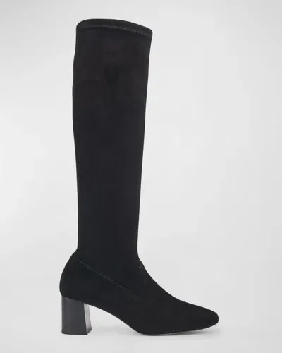 Lk Bennett Womens Bla-black Davina Block-heel Stretch-suede Knee-high Boots