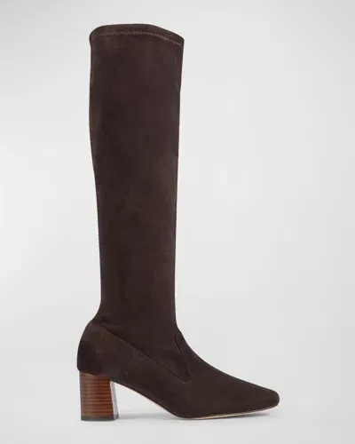 Lk Bennett Womens Bro-chocolate Davina Square-toe Suede Heeled Knee-high Boots