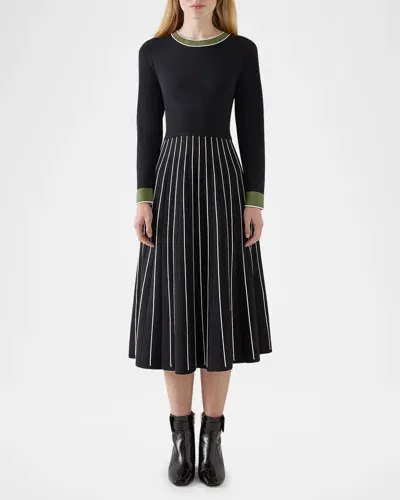 Lk Bennett Fara Contrast-trim Knit Midi Dress In Black Multi