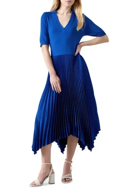 Lk Bennett Lorna Handkerchief Hem Pleated Dress In Blue