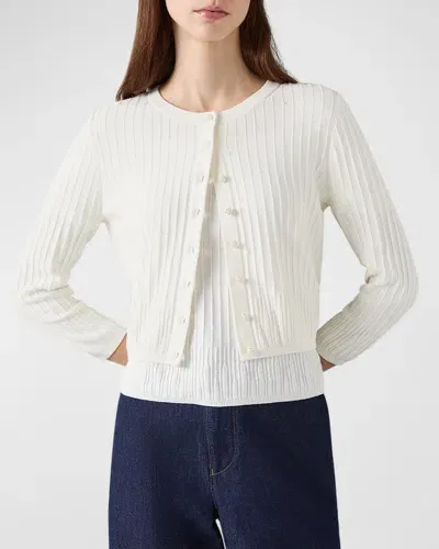 Lk Bennett Maria Beaded Textured Cotton Cardigan In Ivory