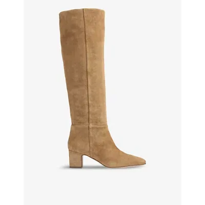 Lk Bennett Womens T-caramel Alessia Slouch Block-heel Suede Knee-high Boots In Nat-caramel