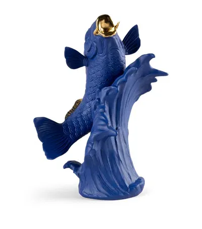 Lladrò Porcelain Koi Carp Figurine In Blue