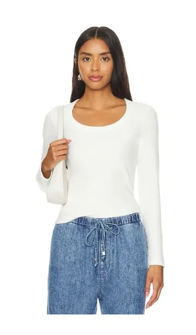 Lna Crown Waffle Scoop Long Sleeve Top In White