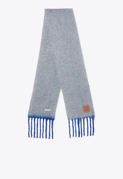 Loewe Anagram Patch Fringed Scarf In Gray