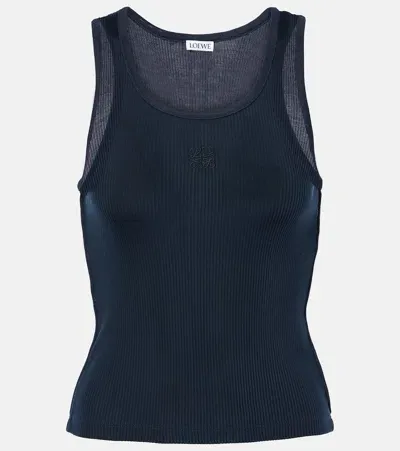 Loewe Anagram Ribbed-knit Silk Jersey Tank Top In Blue