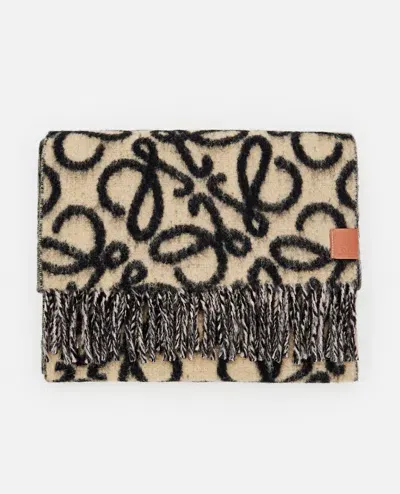 Loewe Fringed Jacquard-knit Scarf In Beige