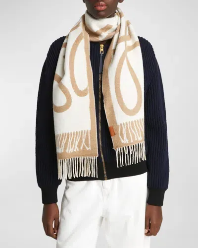 Loewe Anagram Scarf Print Wool & Cashmere Scarf In Camel White