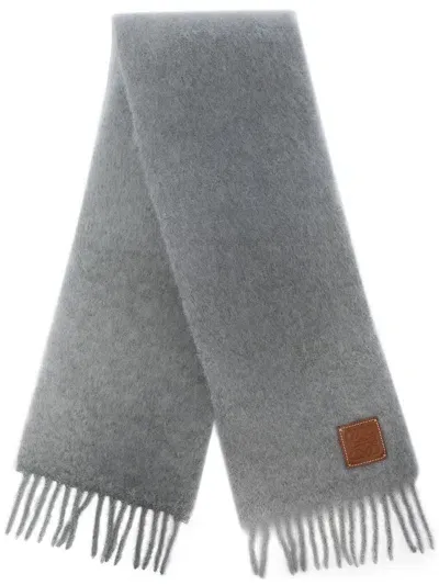 Loewe Mohair And Wool Fringed Scarf In Grey