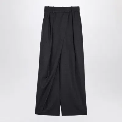 Loewe Anthracite Grey Wool Wide Trousers Women In Gray