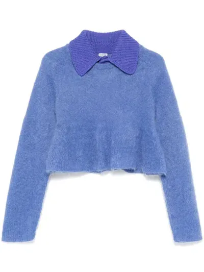 Loewe Brushed-finish Polo Sweater In Blue