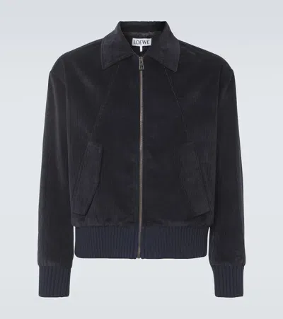 Loewe Cotton And Cashmere Corduroy Blouson In Dark Navy Blue